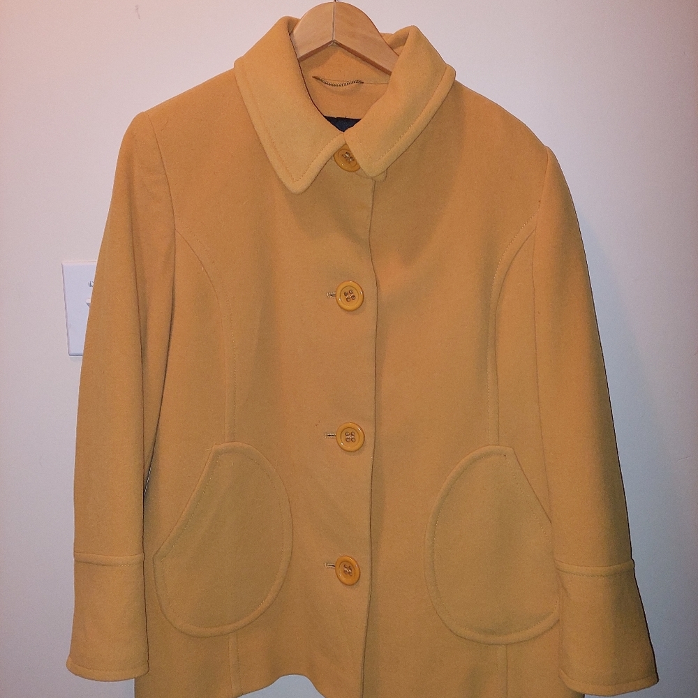 Hucke woman Pea Coat, Mustard Yello size L